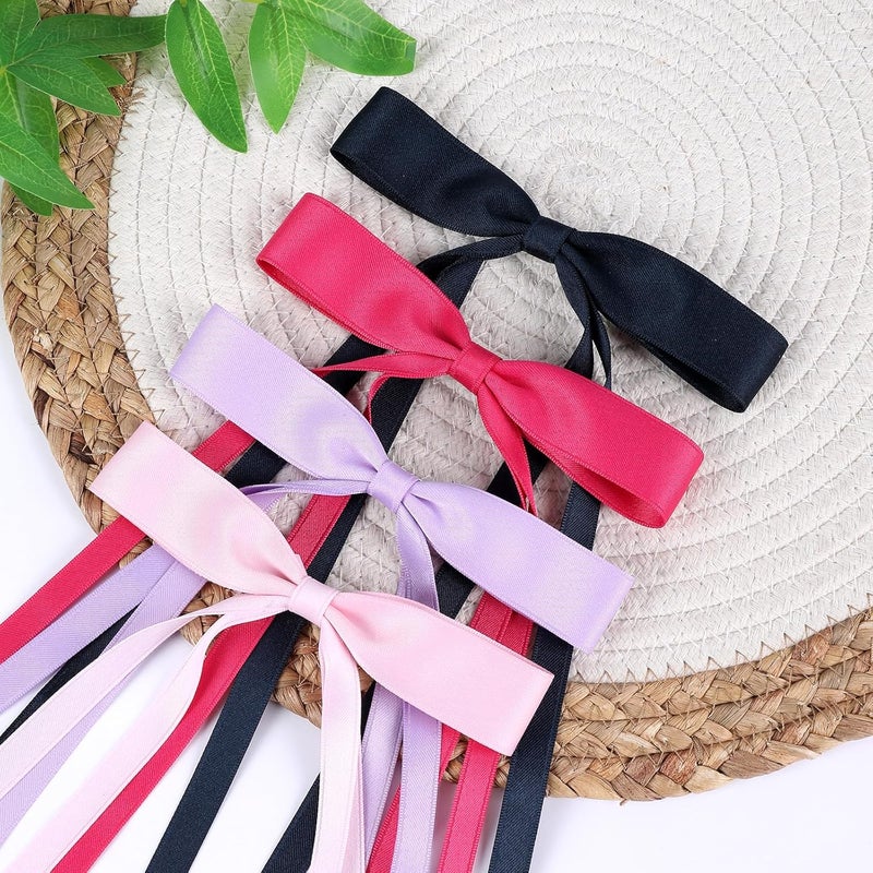 WORTL Hair Bows Clips Coquette Ribbon Bowknot with Long Tail Princess Hair Bows French Barrettes Hair Accessories for Women Girls 16PCS (Rose red, Dark Blue, Purple, Pink) - Image 5
